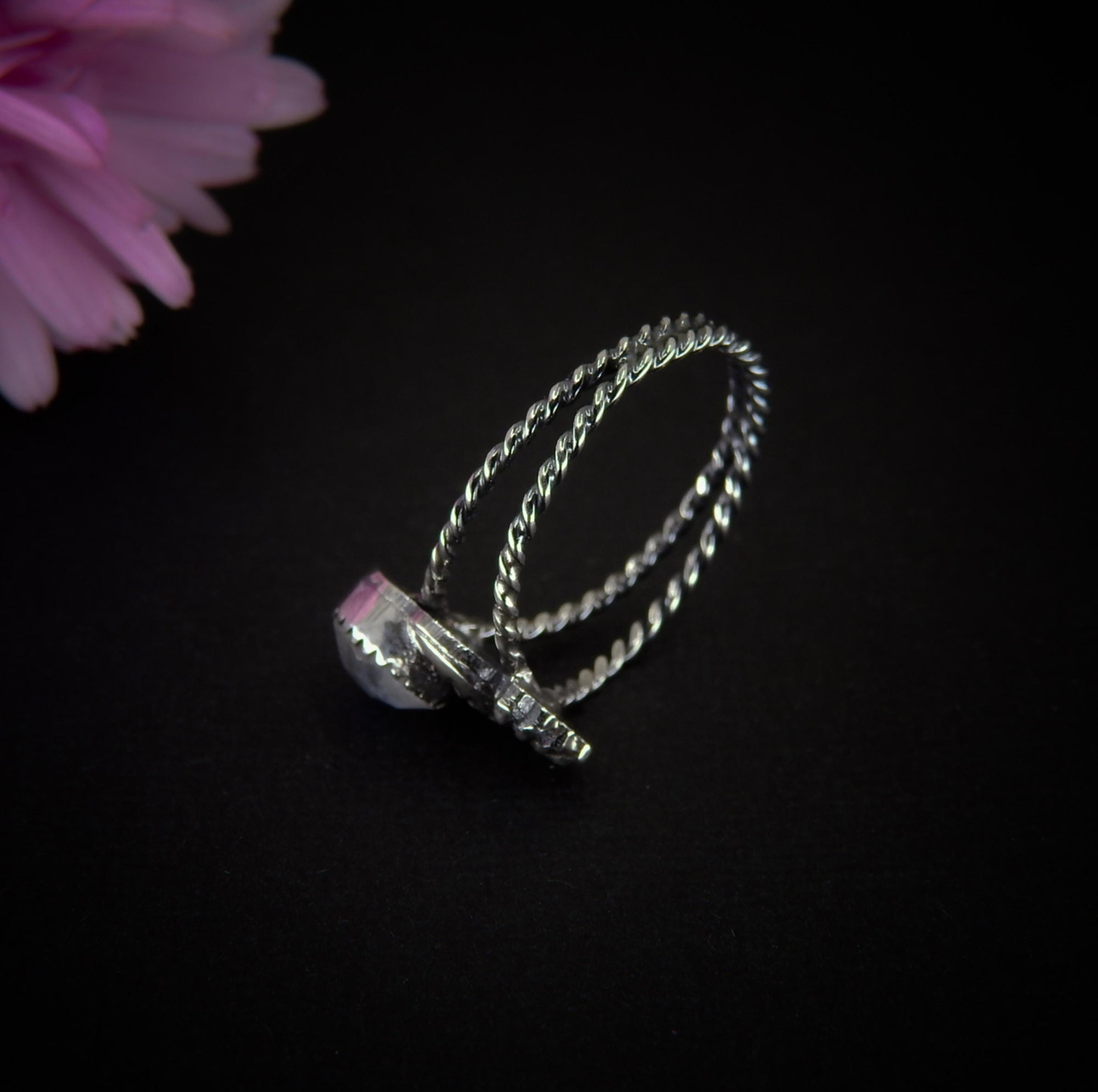 Rose Cut Moonstone Ring - Size 8 - Sterling Silver