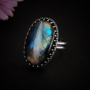 Rainbow Labradorite Ring - Size 12 - Sterling Silver