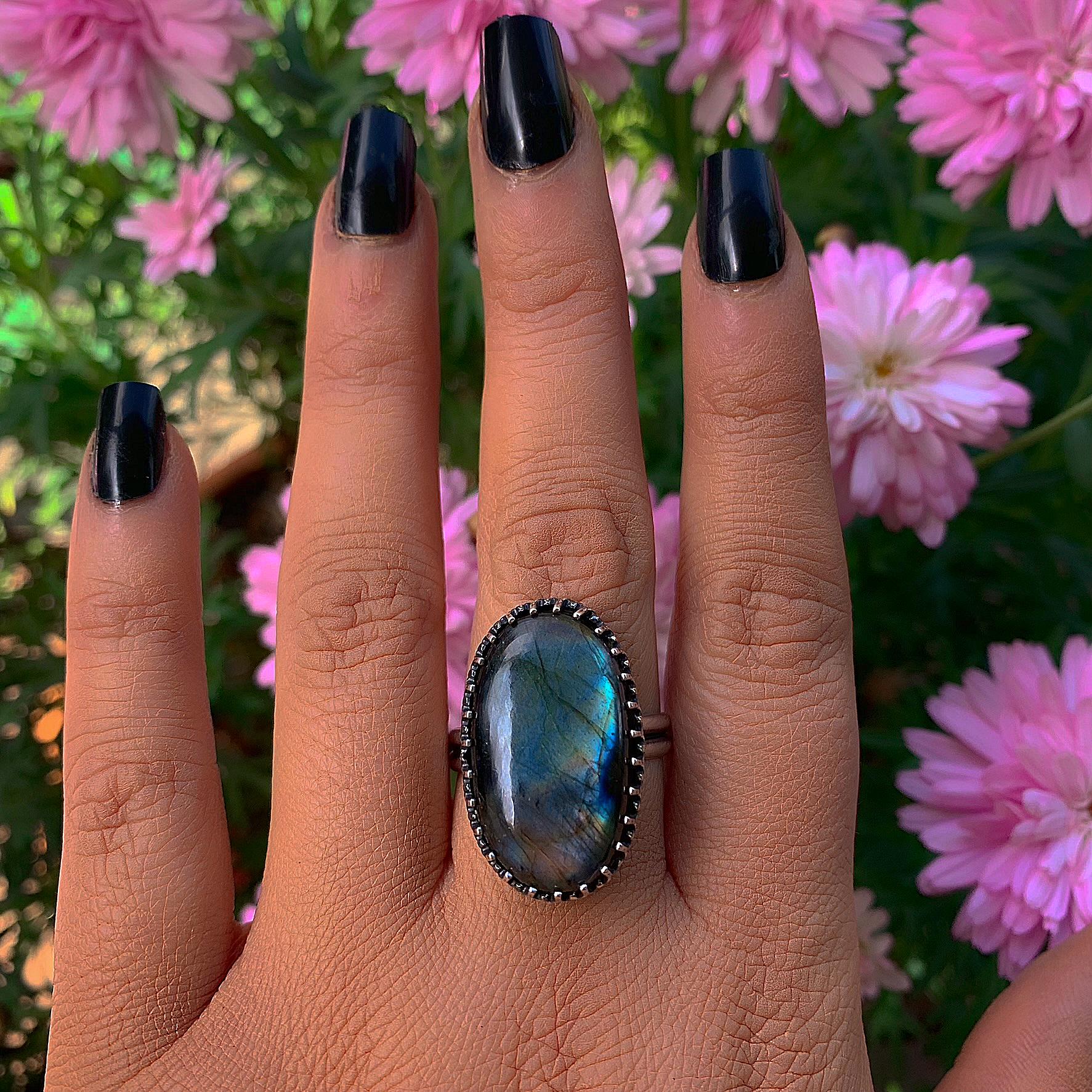 Rainbow Labradorite Ring - Size 12 - Sterling Silver