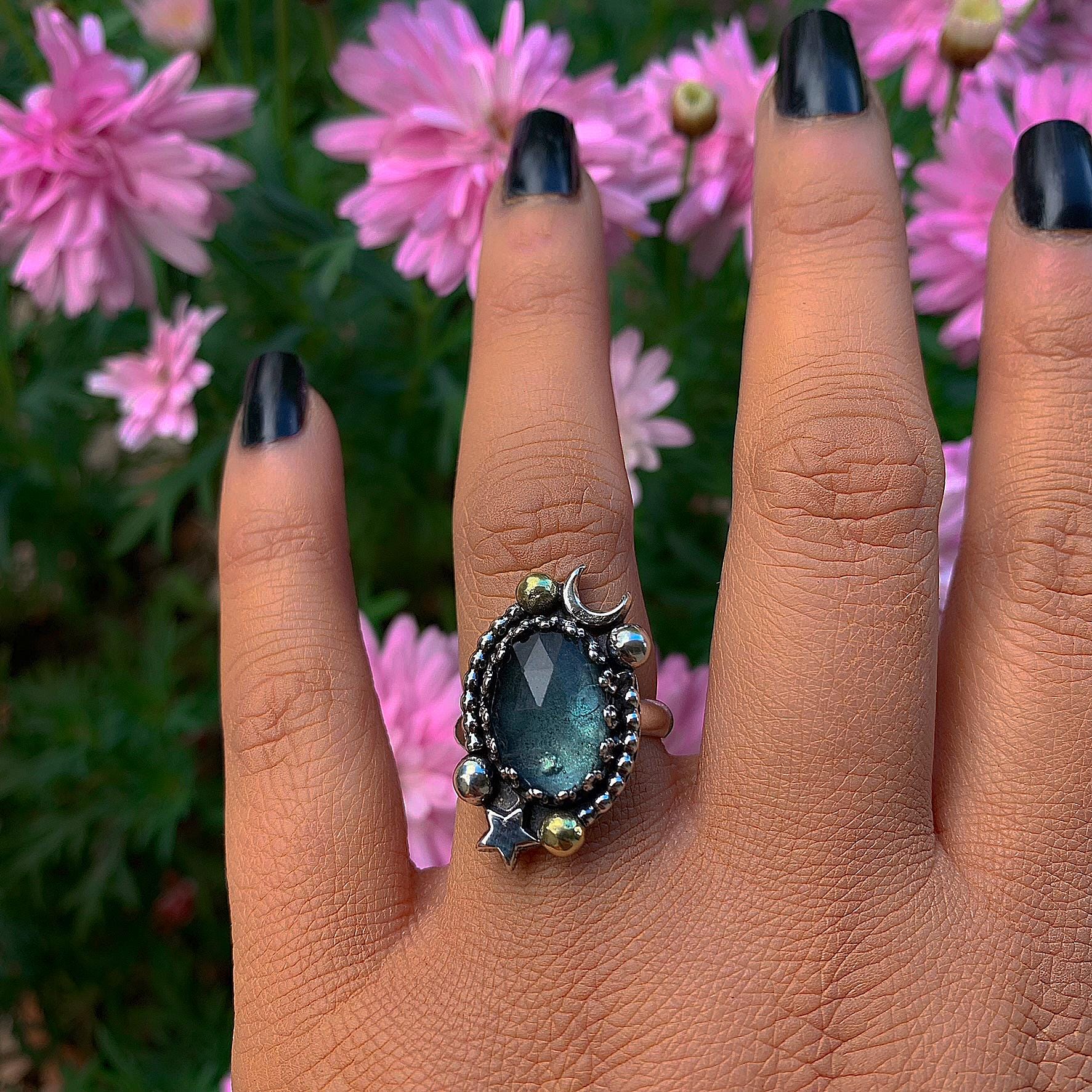 Rose Cut Fluorite Ring - Size 6 1/2 - Sterling Silver