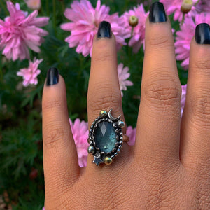 Rose Cut Fluorite Ring - Size 6 1/2 - Sterling Silver