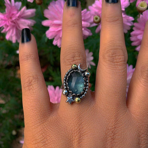 Rose Cut Fluorite Ring - Size 6 1/2 - Sterling Silver