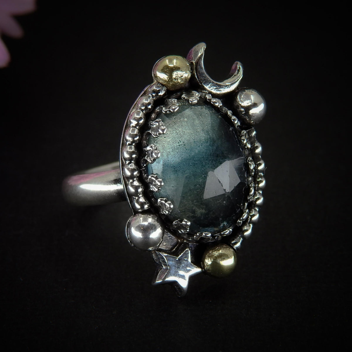 Rose Cut Fluorite Ring - Size 6 1/2 - Sterling Silver