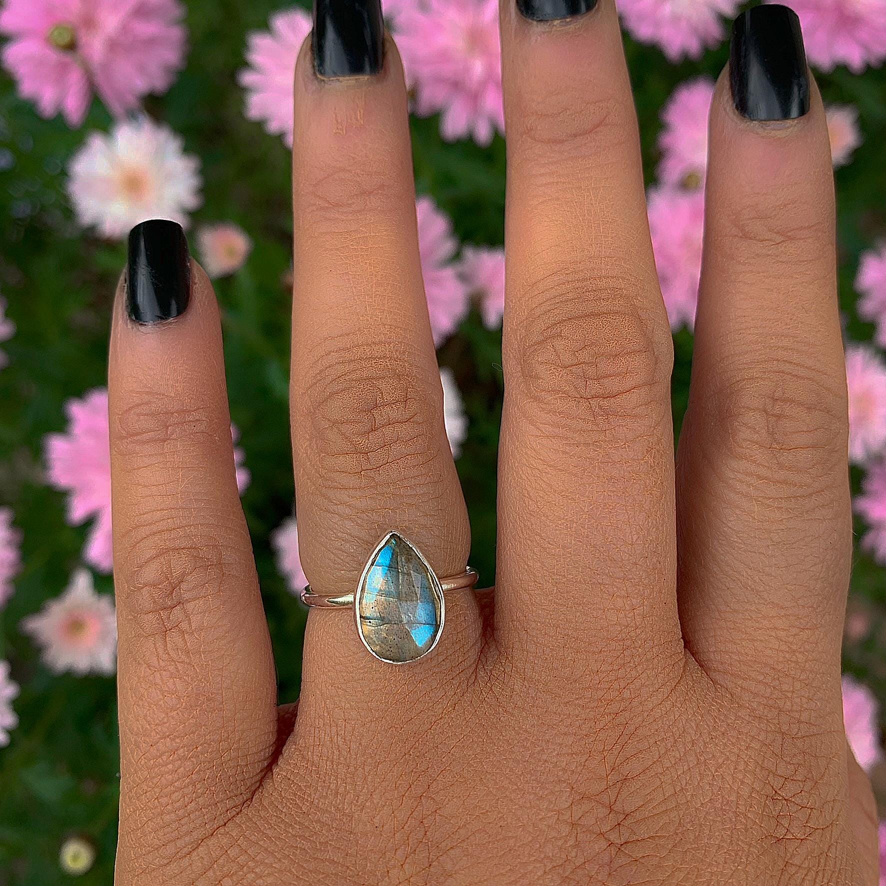 Rose Cut Labradorite Ring - Size 6 - Sterling Silver
