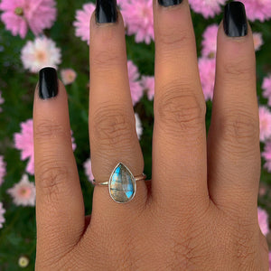 Rose Cut Labradorite Ring - Size 6 - Sterling Silver