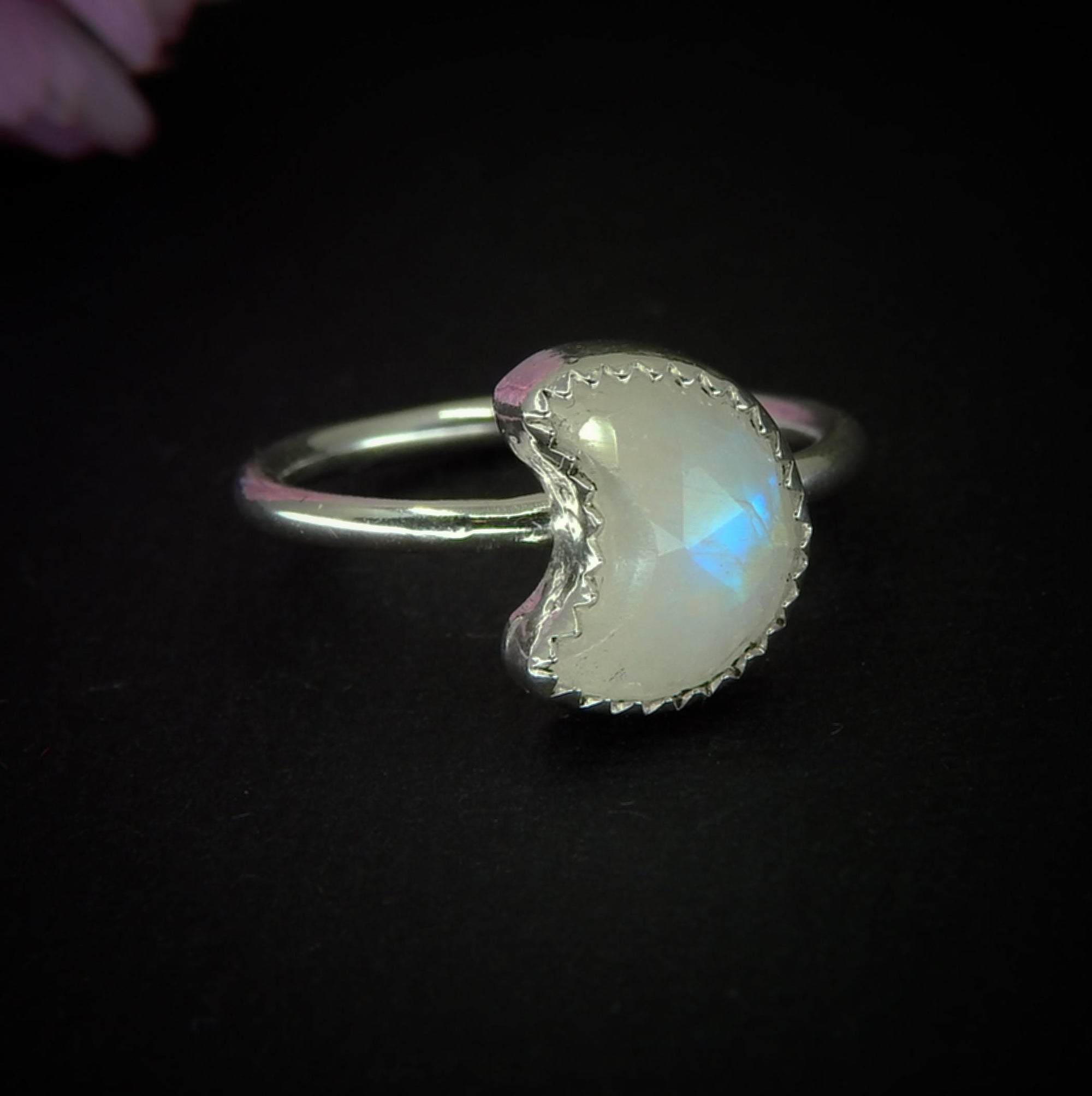 Moonstone Moon Ring - Size 5 1/2 - Sterling Silver