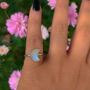 Moonstone Moon Ring - Size 5 1/2 - Sterling Silver