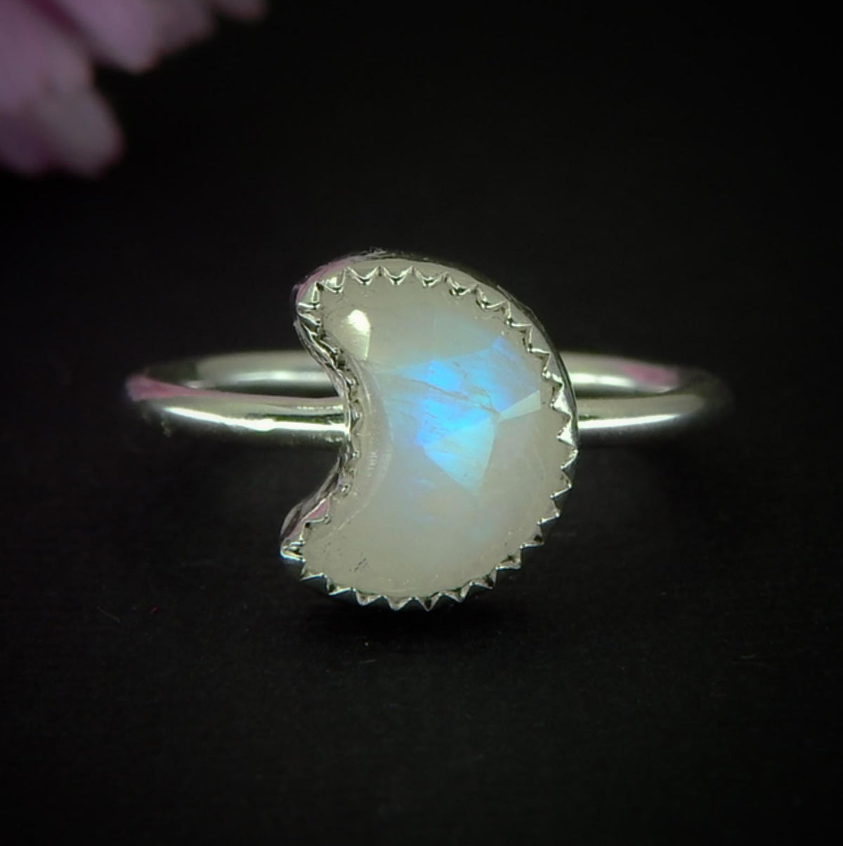 Moonstone Moon Ring - Size 5 1/2 - Sterling Silver