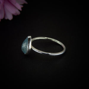 Rose Cut Aquamarine Ring - Size 7 to 7 1/4 - Sterling Silver