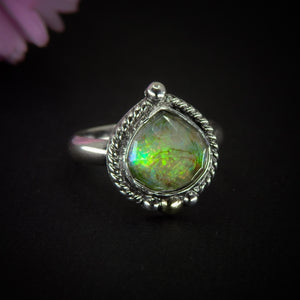 Rose Cut Clear Quartz & Monarch Opal Ring - Size 6 to 6 1/4 - Sterling Silver