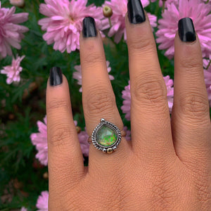 Rose Cut Clear Quartz & Monarch Opal Ring - Size 6 to 6 1/4 - Sterling Silver
