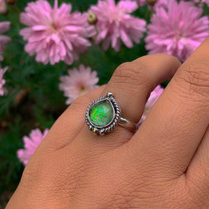 Rose Cut Clear Quartz & Monarch Opal Ring - Size 6 to 6 1/4 - Sterling Silver