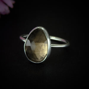 Rose Cut Smoky Quartz Ring - Size 7 1/2 - Sterling Silver