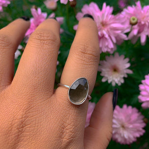 Rose Cut Smoky Quartz Ring - Size 7 1/2 - Sterling Silver