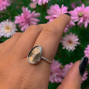 Rose Cut Smoky Quartz Ring - Size 7 1/2 - Sterling Silver