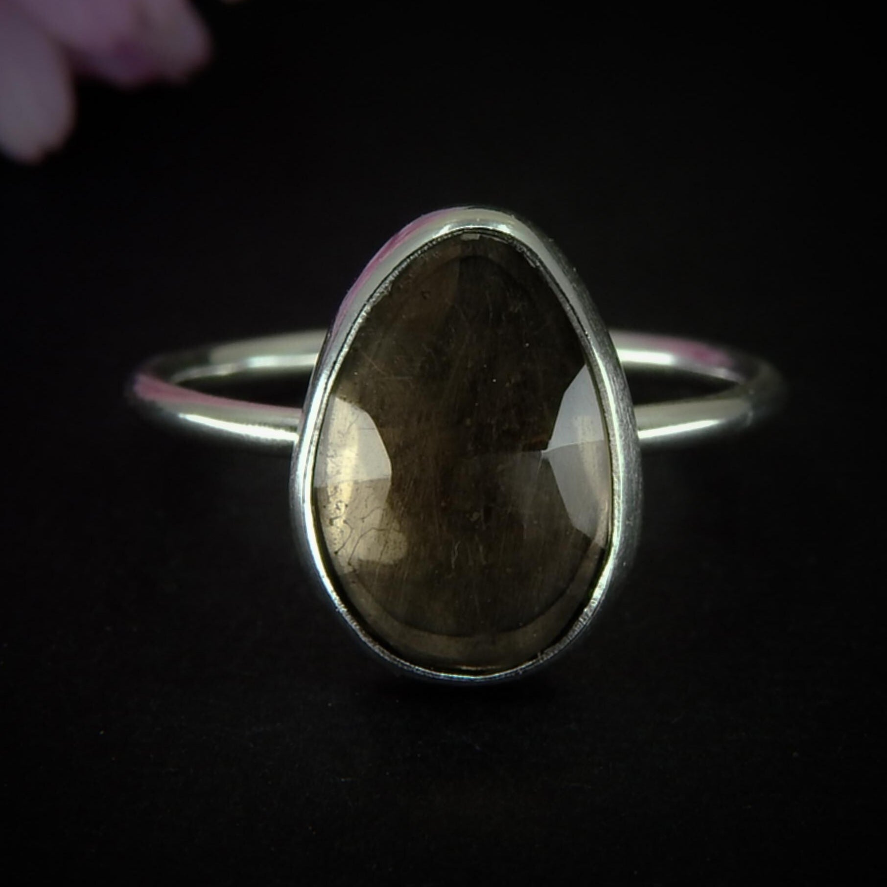 Rose Cut Smoky Quartz Ring - Size 7 1/2 - Sterling Silver