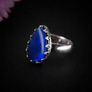 Blue Australian Opal Ring - Size 8 1/4 to 8 1/2 - Sterling Silver