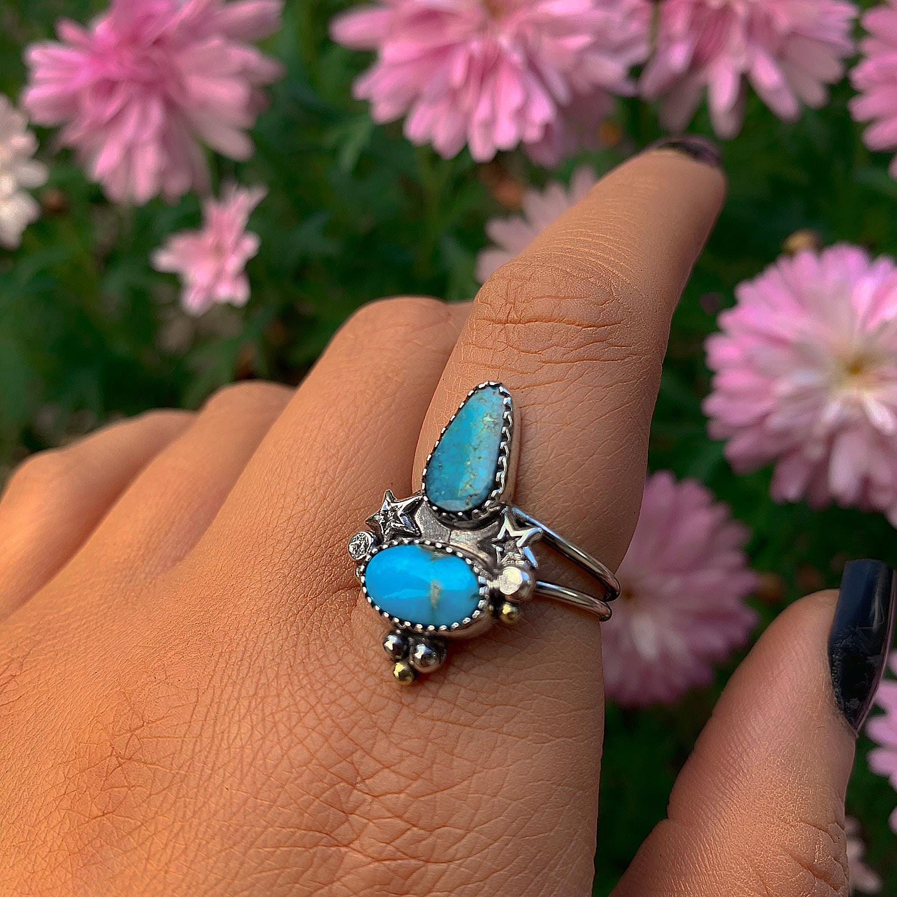 Sleeping Beauty & Blue Ridge Turquoise Ring - Size 7 1/2 - Sterling Silver