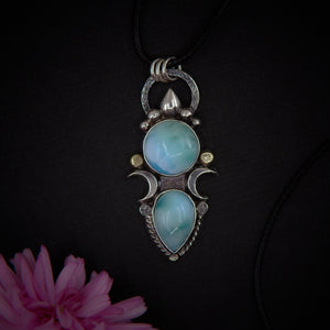 Double Larimar Moon Pendant - Sterling Silver