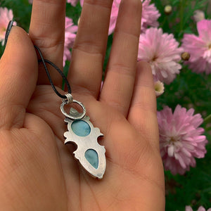 Double Larimar Moon Pendant - Sterling Silver