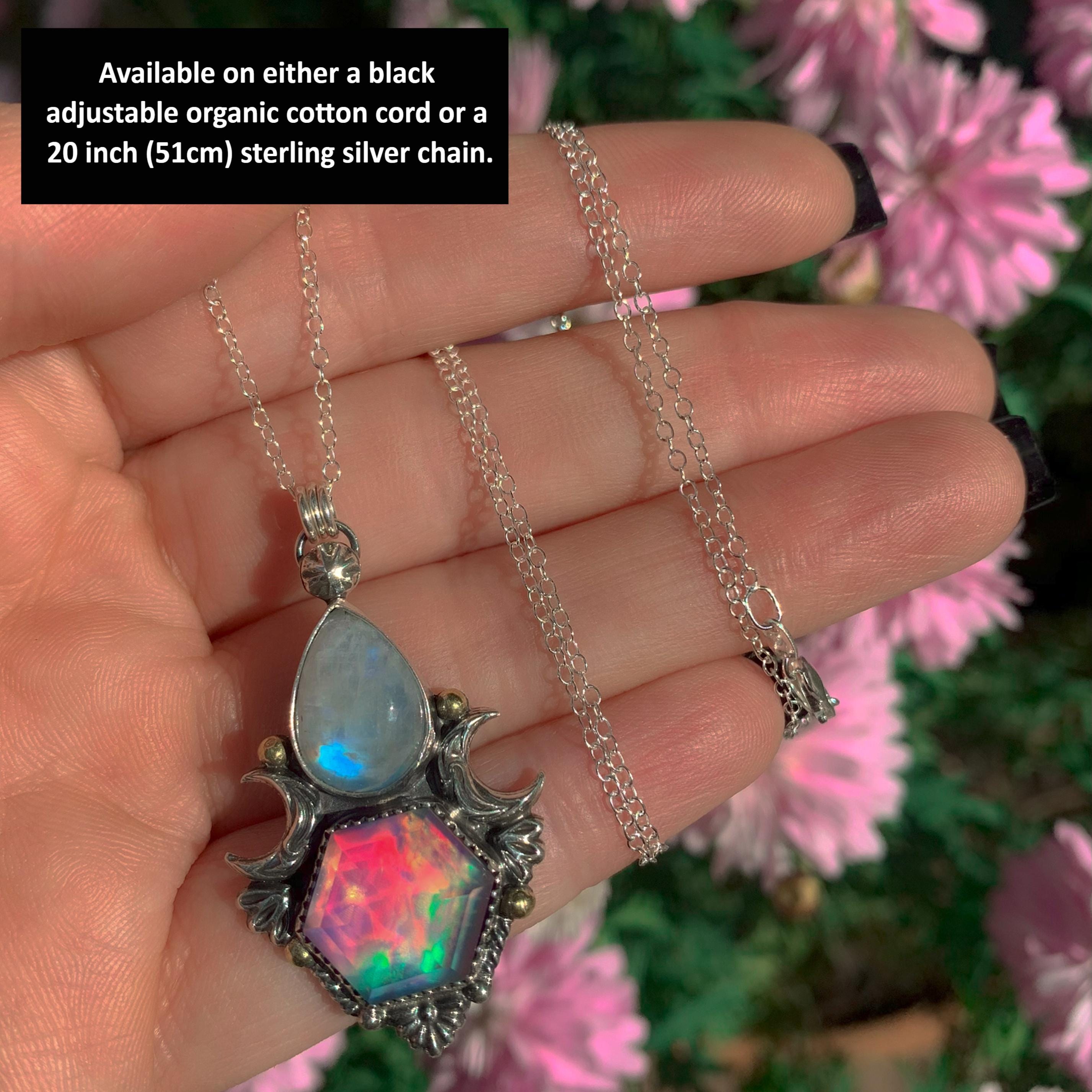 Moonstone & Rose Cut Clear Quartz with Aurora Opal Pendant - Sterling Silver