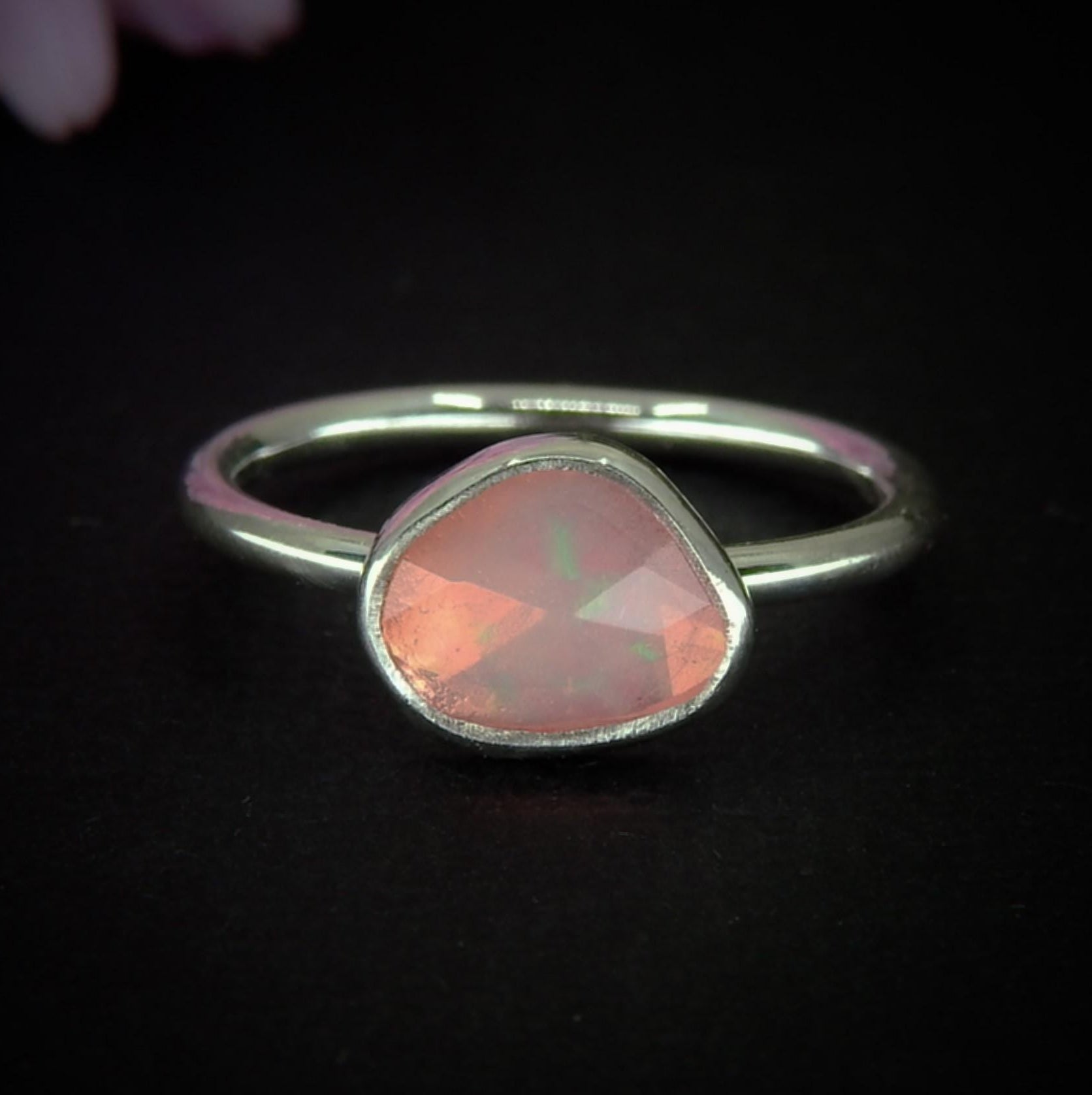 Rose Cut Pink Opal Ring - Size 5 1/4 - Sterling Silver