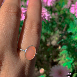 Rose Cut Peach-Pink Opal Ring - Size 8 - Sterling Silver