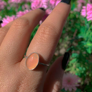 Rose Cut Peach-Pink Opal Ring - Size 8 - Sterling Silver