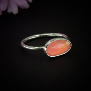 Rose Cut Peach-Pink Opal Ring - Size 7 1/4 - Sterling Silver