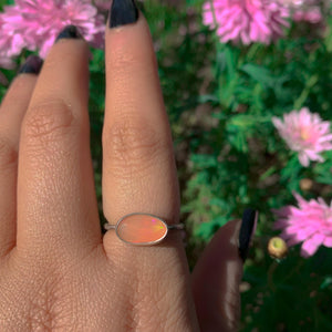 Rose Cut Peach-Pink Opal Ring - Size 7 1/4 - Sterling Silver