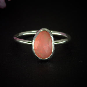 Rose Cut Peach-Pink Opal Ring - Size 6 1/4 - Sterling Silver