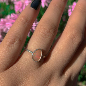 Rose Cut Peach-Pink Opal Ring - Size 6 1/4 - Sterling Silver