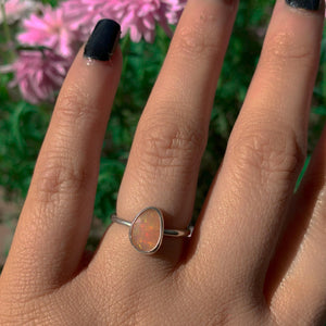 Rose Cut Peach-Pink Opal Ring - Size 6 1/4 - Sterling Silver