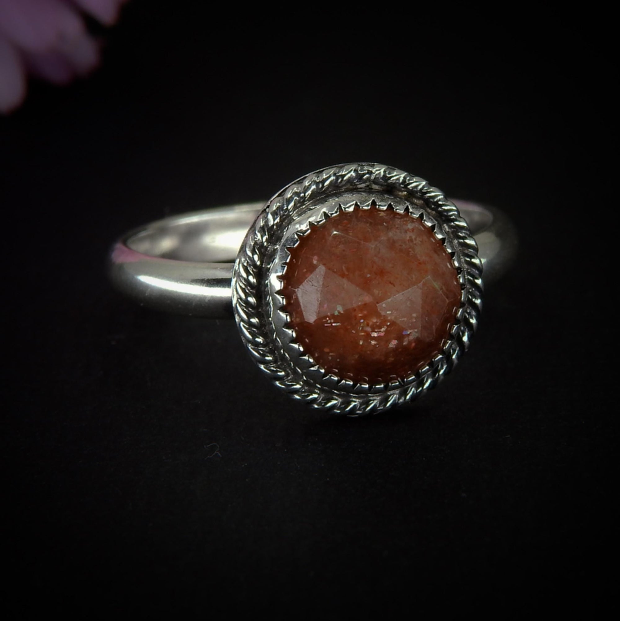 Rose Cut Sunstone Ring - Size 12 - Sterling Silver