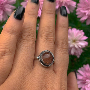 Rose Cut Sunstone Ring - Size 12 - Sterling Silver