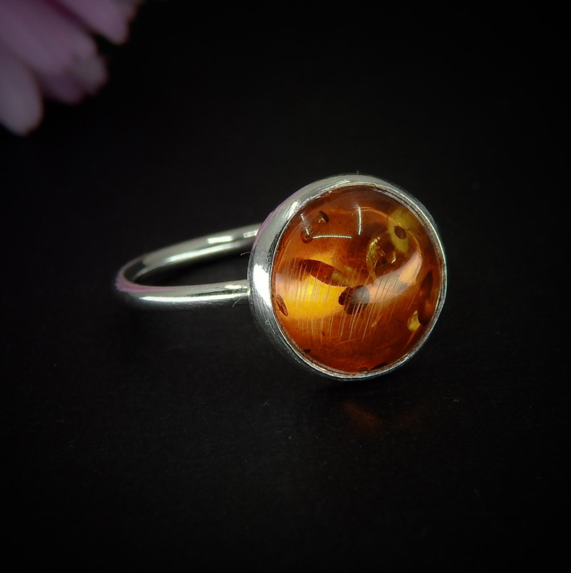 Baltic Amber Ring - Size 7 3/4 - Sterling Silver