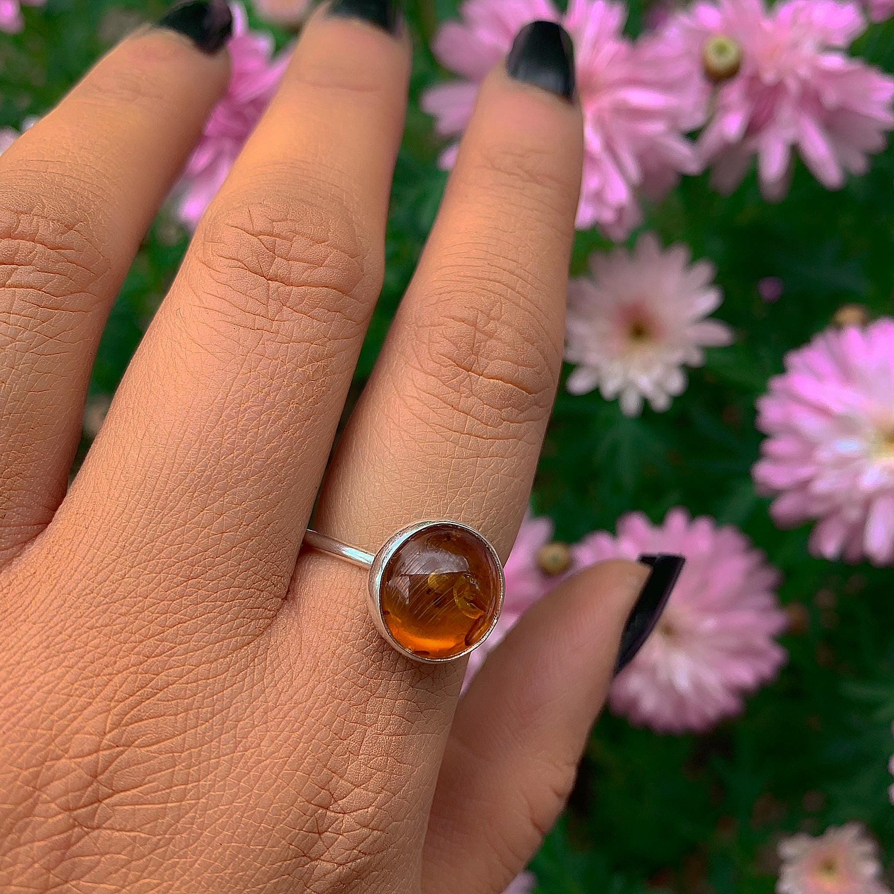 Baltic Amber Ring - Size 7 3/4 - Sterling Silver