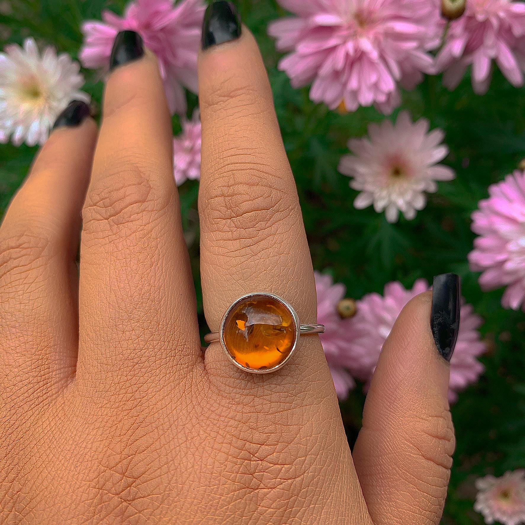 Baltic Amber Ring - Size 7 3/4 - Sterling Silver