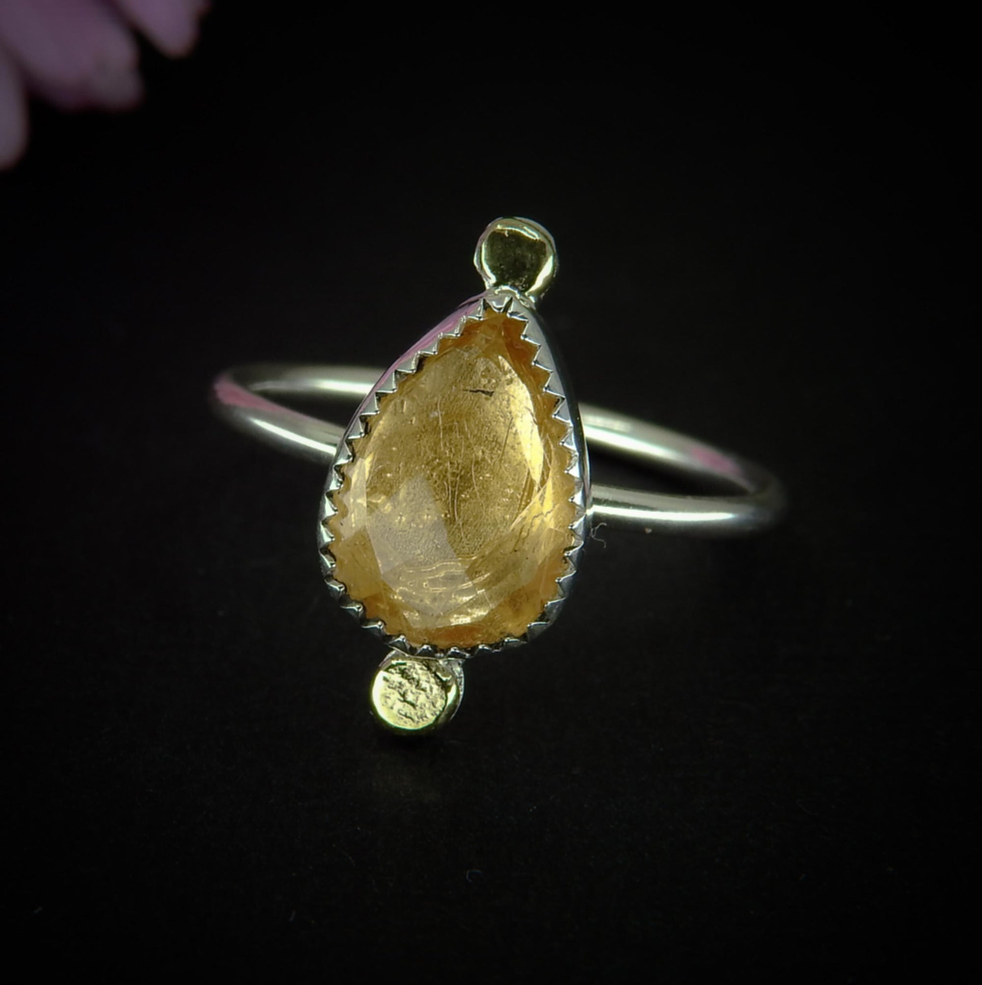 Rose Cut Citrine Ring - Size 9 to 9 1/4 - Sterling Silver