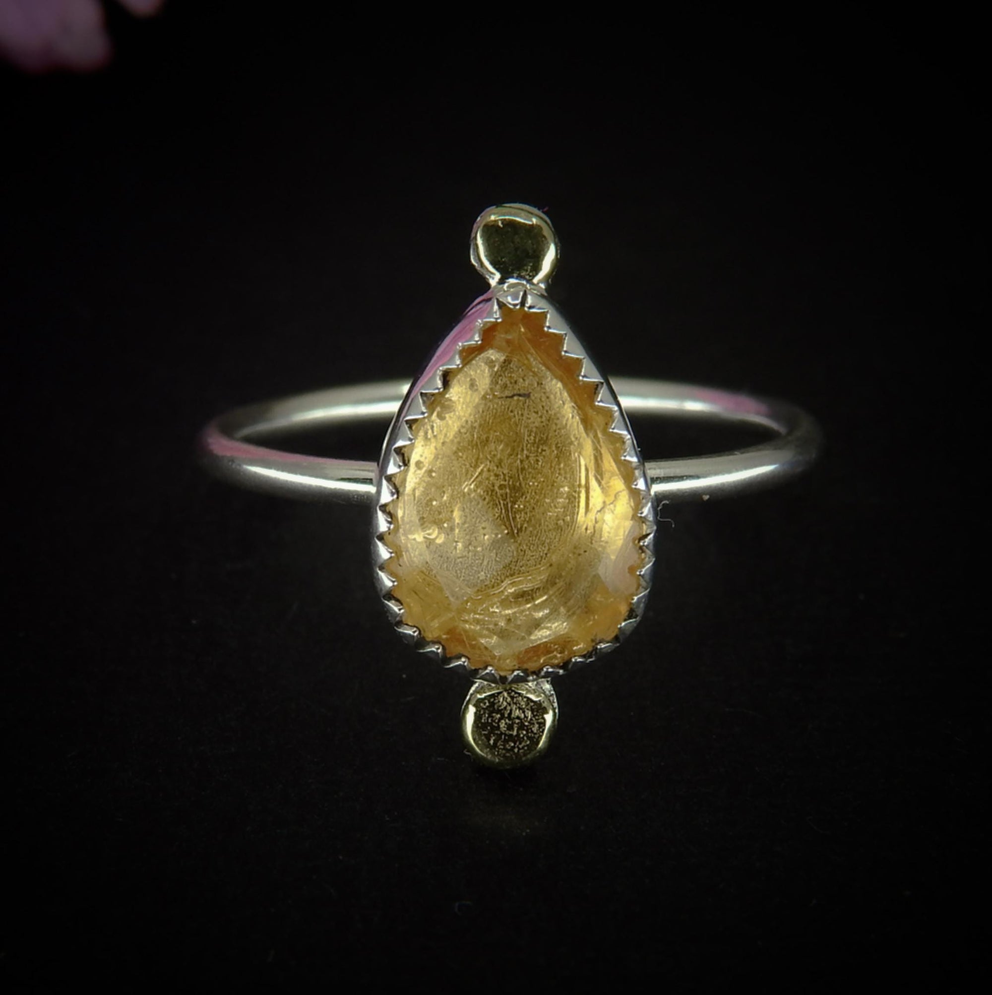 Rose Cut Citrine Ring - Size 9 to 9 1/4 - Sterling Silver