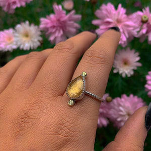 Rose Cut Citrine Ring - Size 9 to 9 1/4 - Sterling Silver