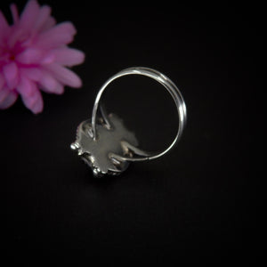 Rose Cut Black Onyx Coffin Ring - Size 8 to 8 1/4 - Sterling Silver - Halloween Jewellery - Faceted Onyx Crescent Moon - Witch Gothic Stone