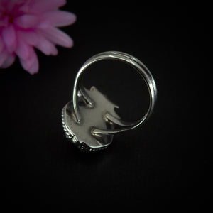 Rose Cut Black Onyx Coffin Ring - Size 7 1/4 to 7 1/2 - Sterling Silver - Halloween Jewellery - Faceted Onyx Crescent Moon - Witch Gothic