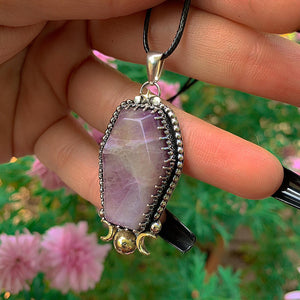 Amethyst Coffin Pendant - Triple Goddess - Sterling Silver - Halloween Jewelry - Crescent Moon & Star, Witch Gothic Cat Necklace Handcrafted
