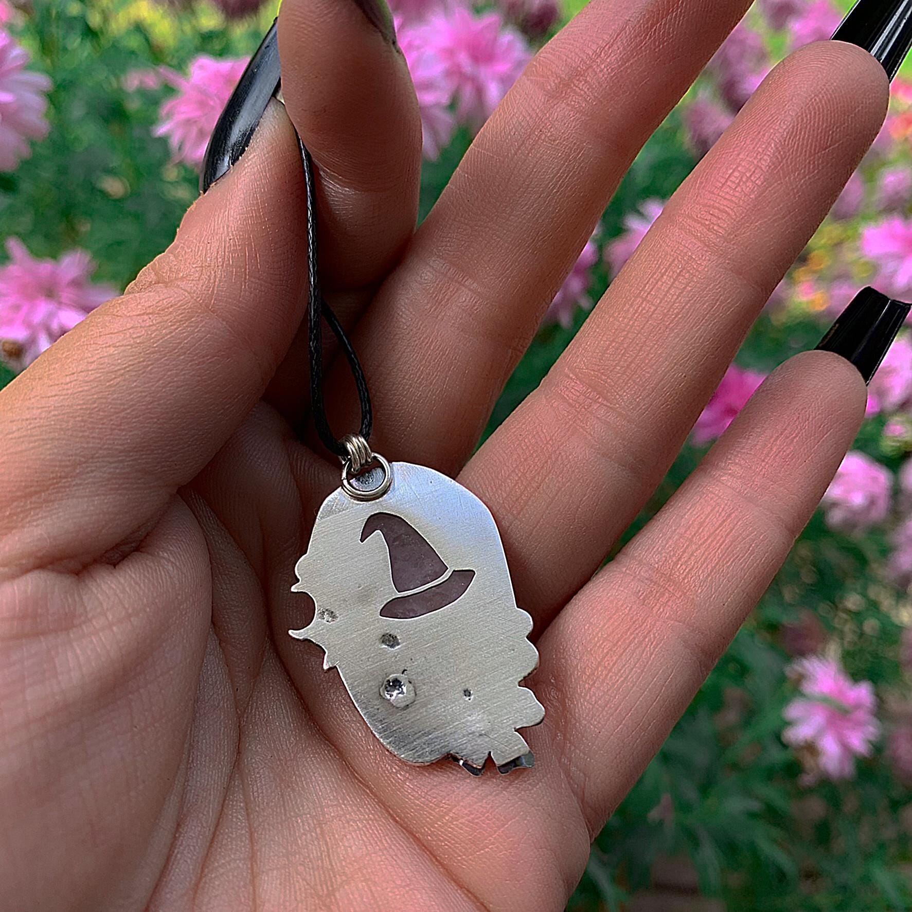 Rose Quartz Coffin Pendant - Sterling Silver - Halloween Jewelry - Crescent Moon & Star - Witch Gothic Flower Leaf - Wiccan Romantic OOAK