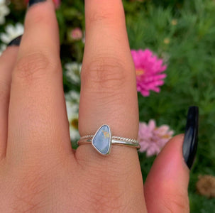 Australian Opal Ring Set - Size 7 1/2 to 7 3/4 - Sterling Silver - Lightning Ridge Opal Jewelry - Dainty Blue Opal Stacking Rings Stack
