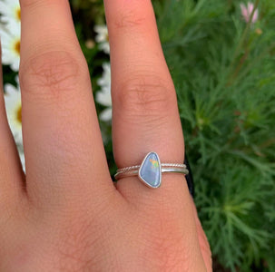 Australian Opal Ring Set - Size 7 1/2 to 7 3/4 - Sterling Silver - Lightning Ridge Opal Jewelry - Dainty Blue Opal Stacking Rings Stack