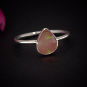 Rose Cut Peach-Pink Opal Ring - Size 9 - Sterling Silver - Ethically Sourced Ethiopian Opal Jewellery - Dainty Opal Stacking Ring Faceted