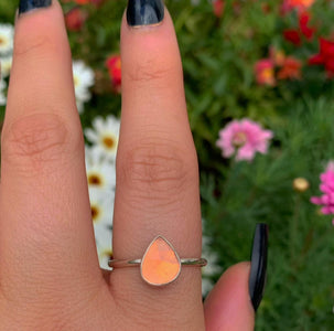 Rose Cut Peach-Pink Opal Ring - Size 9 - Sterling Silver - Ethically Sourced Ethiopian Opal Jewellery - Dainty Opal Stacking Ring Faceted