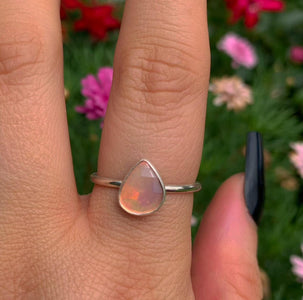 Rose Cut Peach-Pink Opal Ring - Size 9 - Sterling Silver - Ethically Sourced Ethiopian Opal Jewellery - Dainty Opal Stacking Ring Faceted